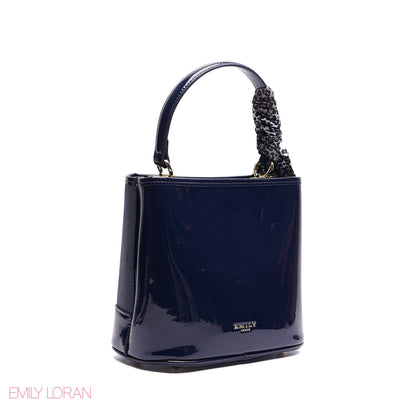 ELEGANT PATENT SUEDE BUCKET BAG WITH LEOPARD SCARF - SMALL