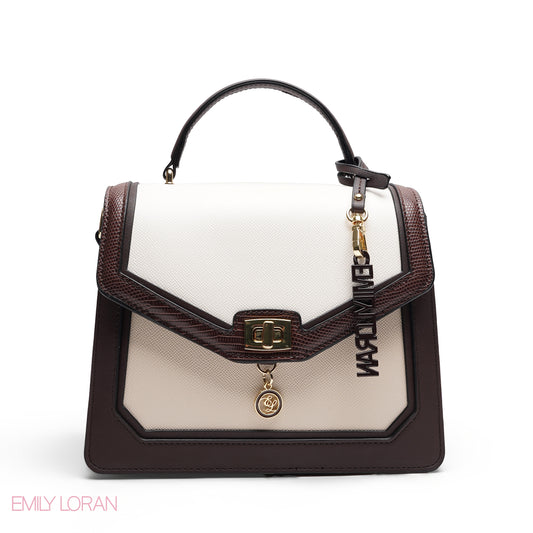 CHIC PANELED SATCHEL WITH SIGNATURE LOGO CHARM BAG