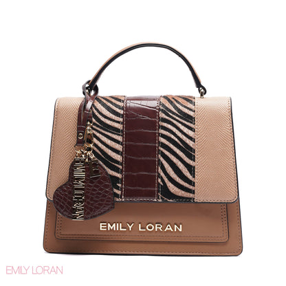 ELEGANT MIXED TEXTURE TOP HANDLE BAG WITH HEART CHARM - MEDIUM