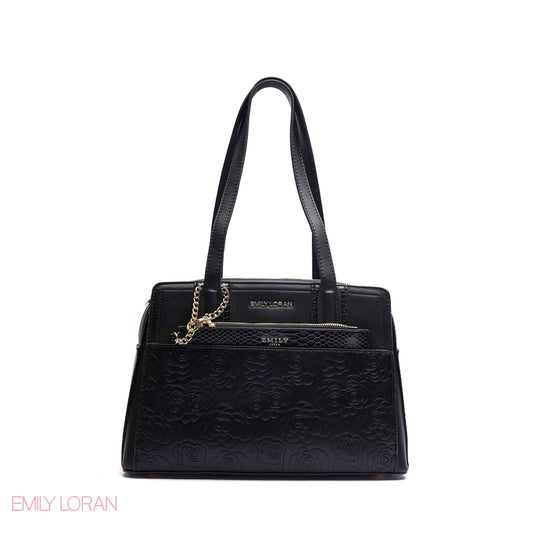 EMBOSSED FLORAL HANDBAG WITH SNAKESKIN POUCH