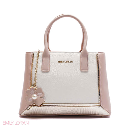 EMBOSSED FLORAL PANELLED SATCHEL BAG - SMALL