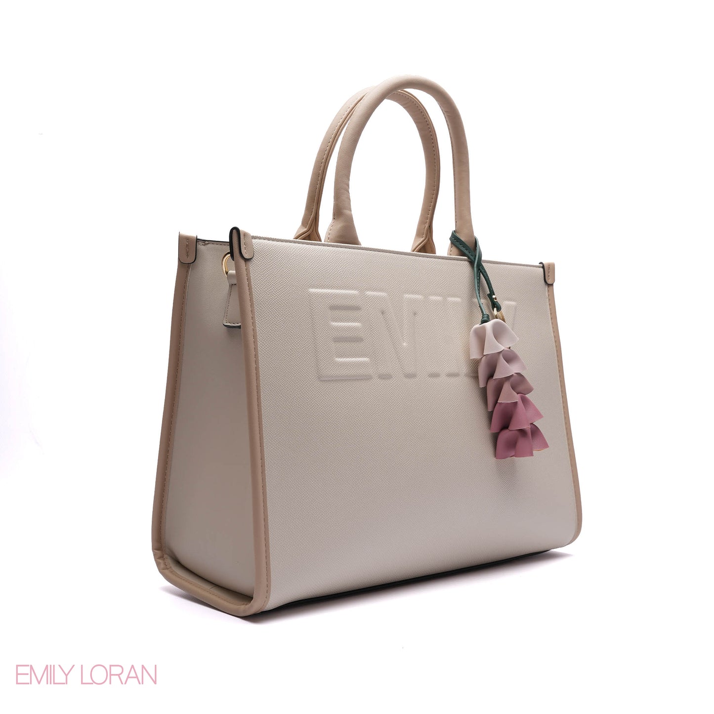 EMBOSSED LOGO TOTE BAG WITH TASSEL CHARM - LARGE