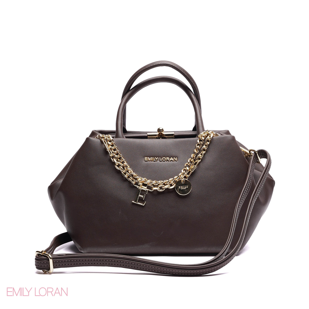 ELEGANT STRUCTURE SATCHEL WITH DETACHABLE STRAP AND GOLD CHARM - SMALL