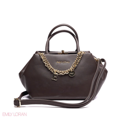 ELEGANT STRUCTURE SATCHEL WITH DETACHABLE STRAP AND GOLD CHARM - SMALL
