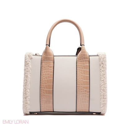 ELEGANT ZEBRA PRINT TOTE BAG WITH FLOWER CHARM - SMALL