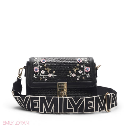 TEXTURED SCARF BLACK TOP HANDLE BAG - MED