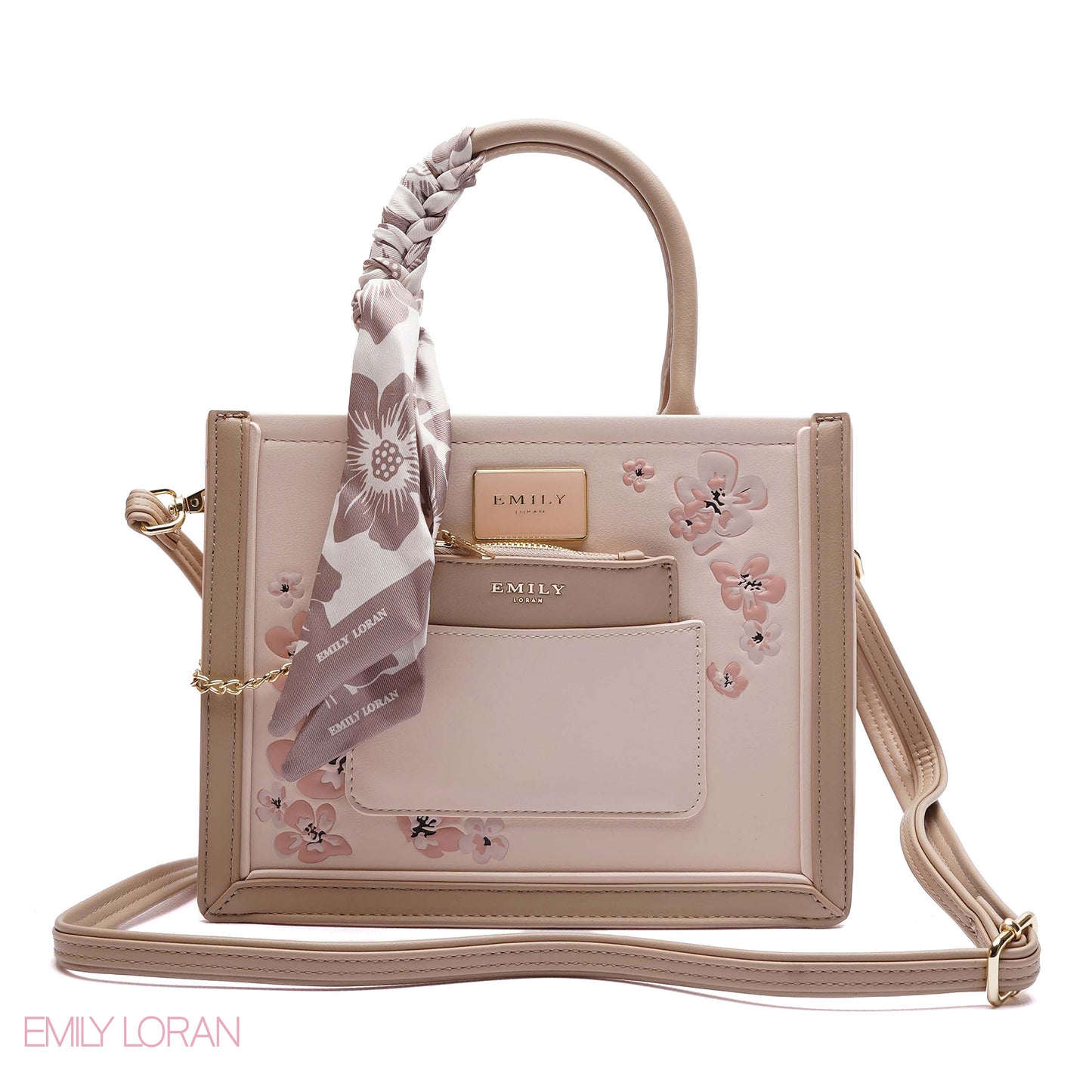 FLORAL EMBROIDERED HANDBAG WITH POUCH - SMALL