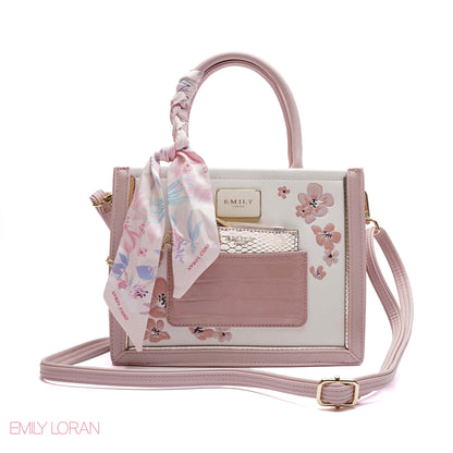 FLORAL EMBROIDERED HANDBAG WITH POUCH - SMALL