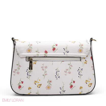 WHITE FLORAL FLAP CROSSBAG
