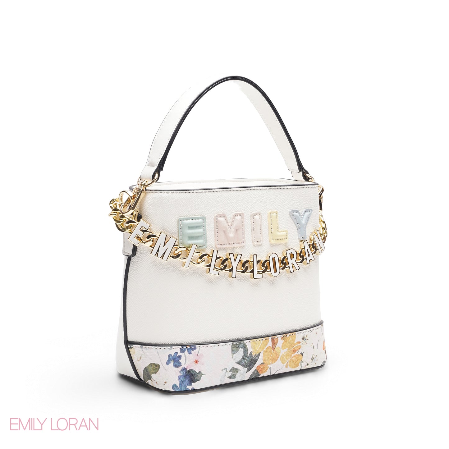 WHITE FLORAL TOTE WITH GOLD CHAIN & STRAP