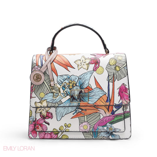 EMILY FULL TROPICAL PRINT SATCHEL BAG WITH BUTTERFLY CHARM - MED