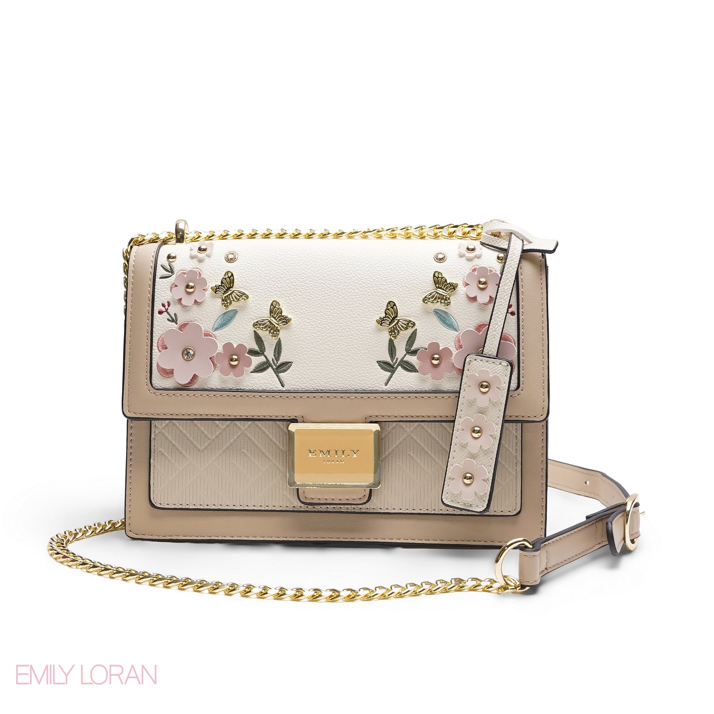 EMILY 3D FLORAL APPLIQUÉ CROSSBODY BAG - WHITE & BEIGE