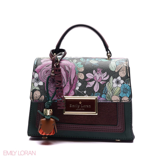 HANDBAG FLOWER PRINT WITH FLOWER CHAIN - SMALL