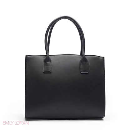 BLACK FLORAL TOTE WITH BLACK POUCH - LARGE