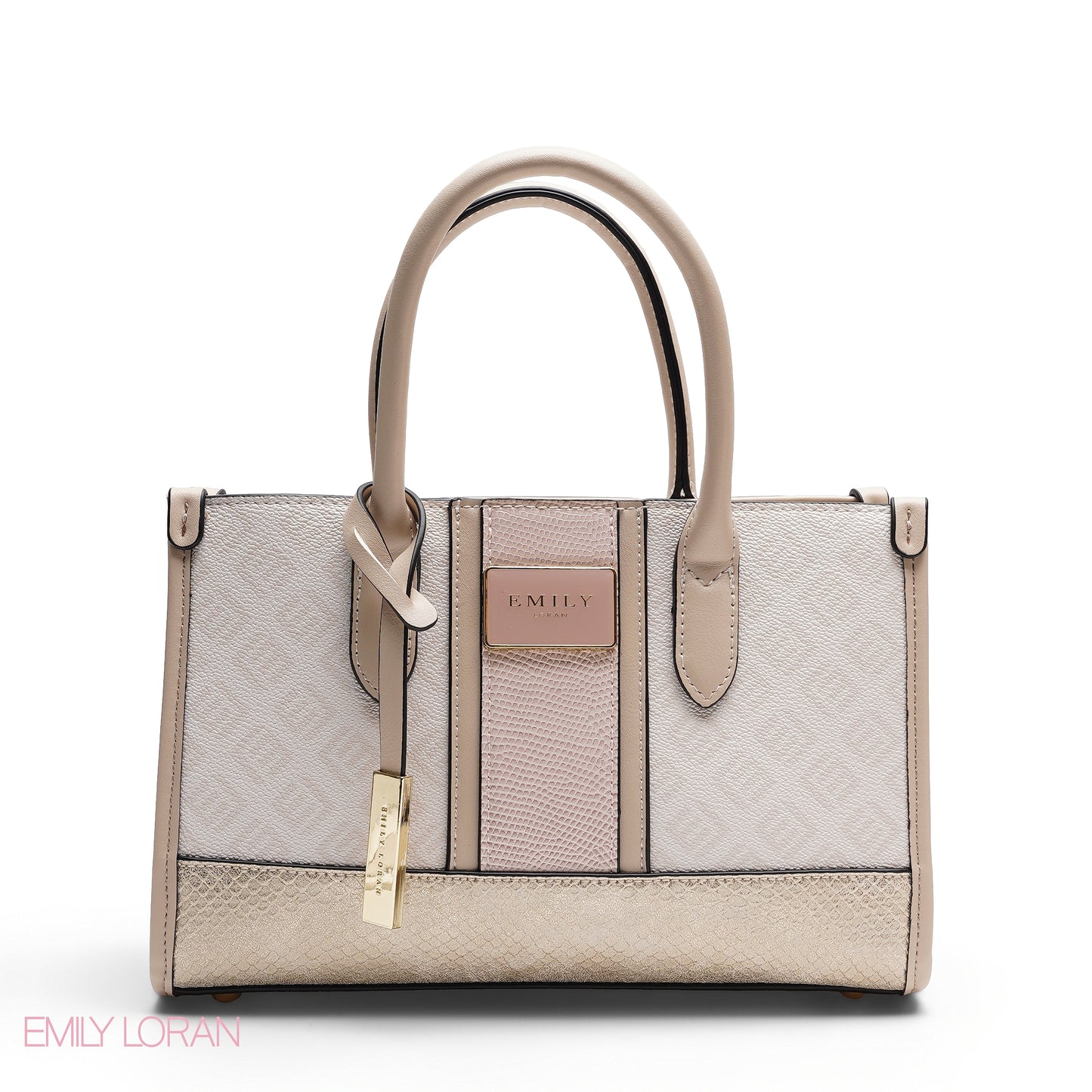 STRUCTURED TEXTURED PANEL TOP HANDLE TOTE BAG - SMALL