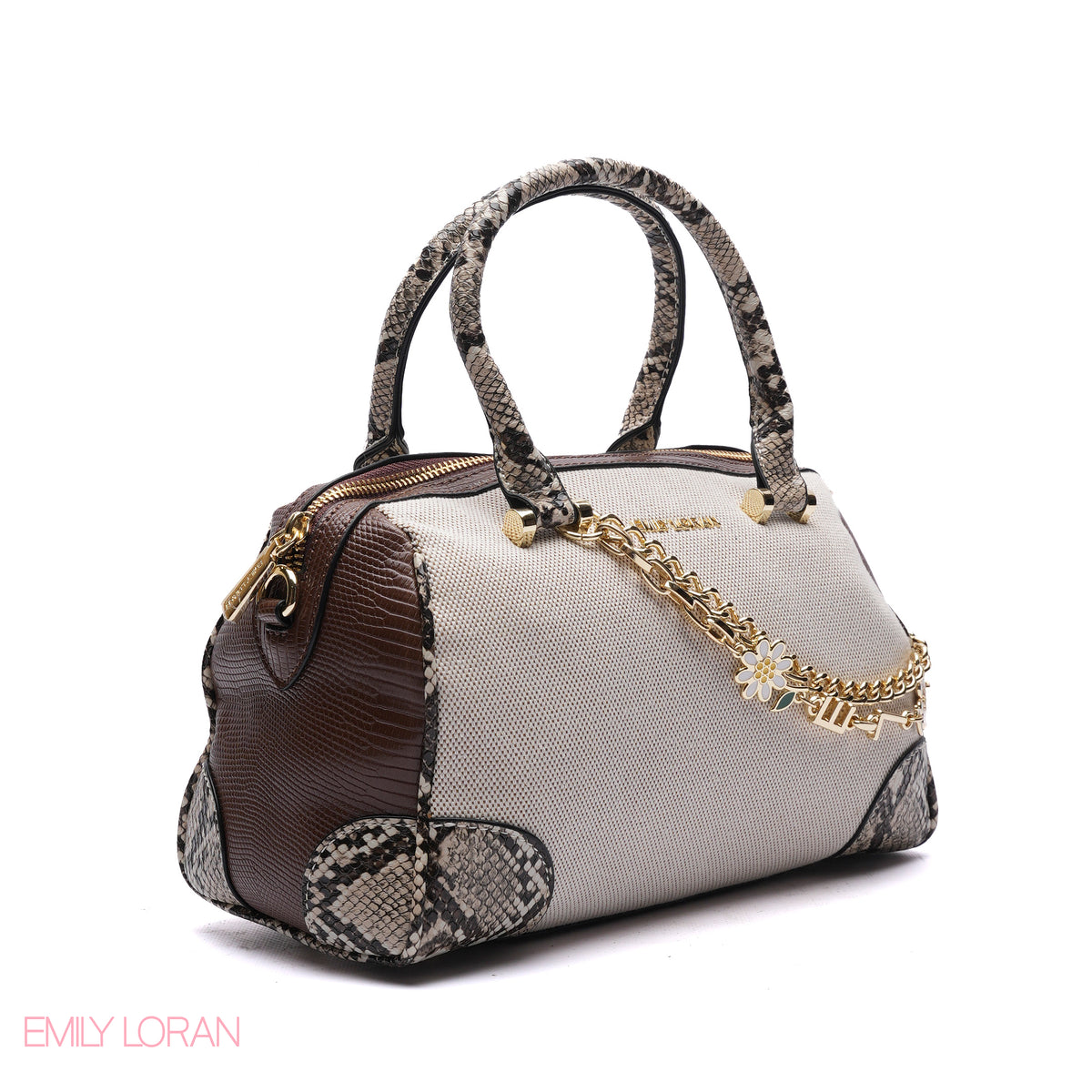 HANDBAG LINEN MATERIAL WITH GOLD CHAIN - MEDIUM