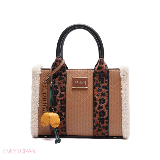 ELEGANT ZEBRA PRINT TOTE BAG WITH FLOWER CHARM - SMALL