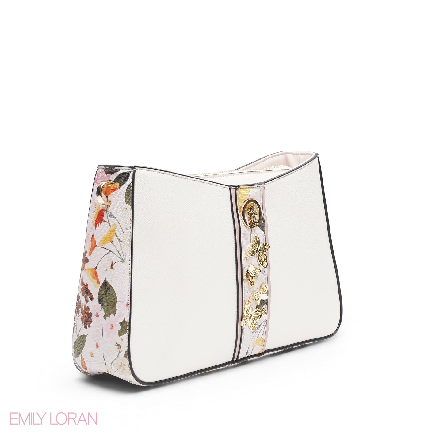 WHITE FLORAL TOTE BAG WITH SCARF - MED