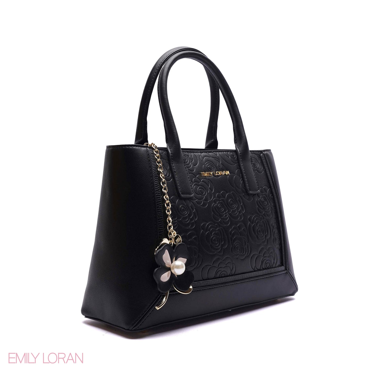 EMBOSSED FLORAL PANELLED SATCHEL BAG - SMALL