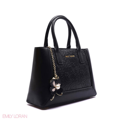 EMBOSSED FLORAL PANELLED SATCHEL BAG - SMALL