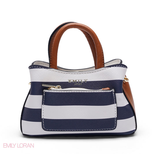 MINI NAVY STRIPED BAG WITH GOLD METAL STRAP