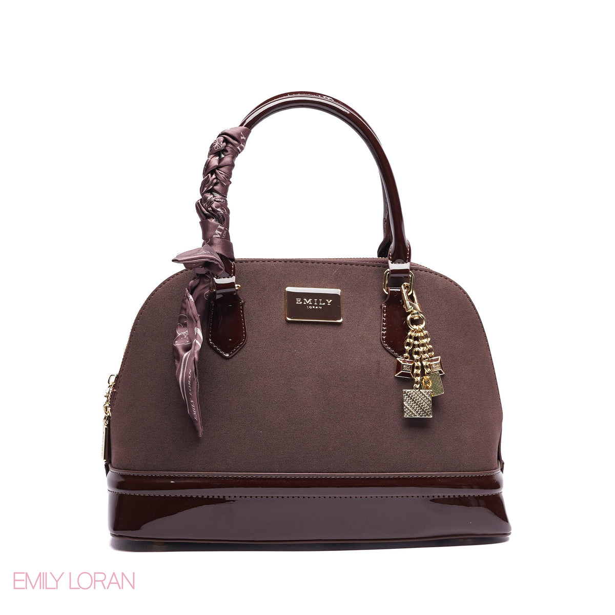 ROUNDED HANDBAG SHINE LEATHER WITH GOLD CHAIN AND SCARF - LARGE