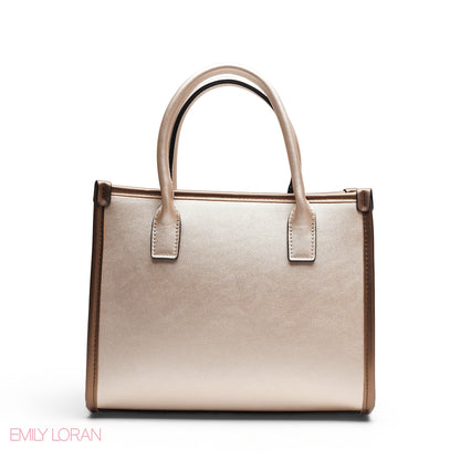 EMBOSSED METALLIC FLORAL TOP HANDLE TOTE BAG - LARGE