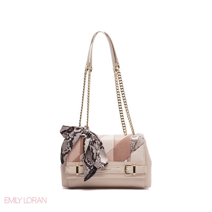 ELEGANT LEATHER SHOULDER BAG  WITH SCARF CHAIN STRAP - SMALL
