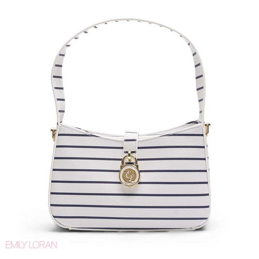 NAVY & WHITE STRIPED BAGUETTE BAG