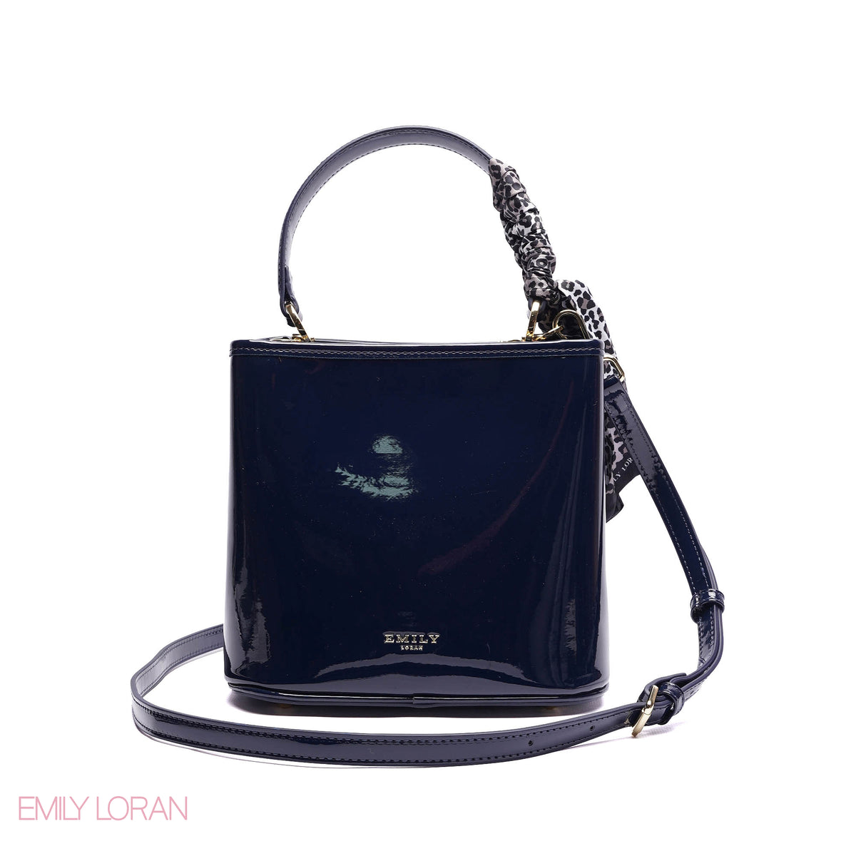 ELEGANT PATENT SUEDE BUCKET BAG WITH LEOPARD SCARF - SMALL