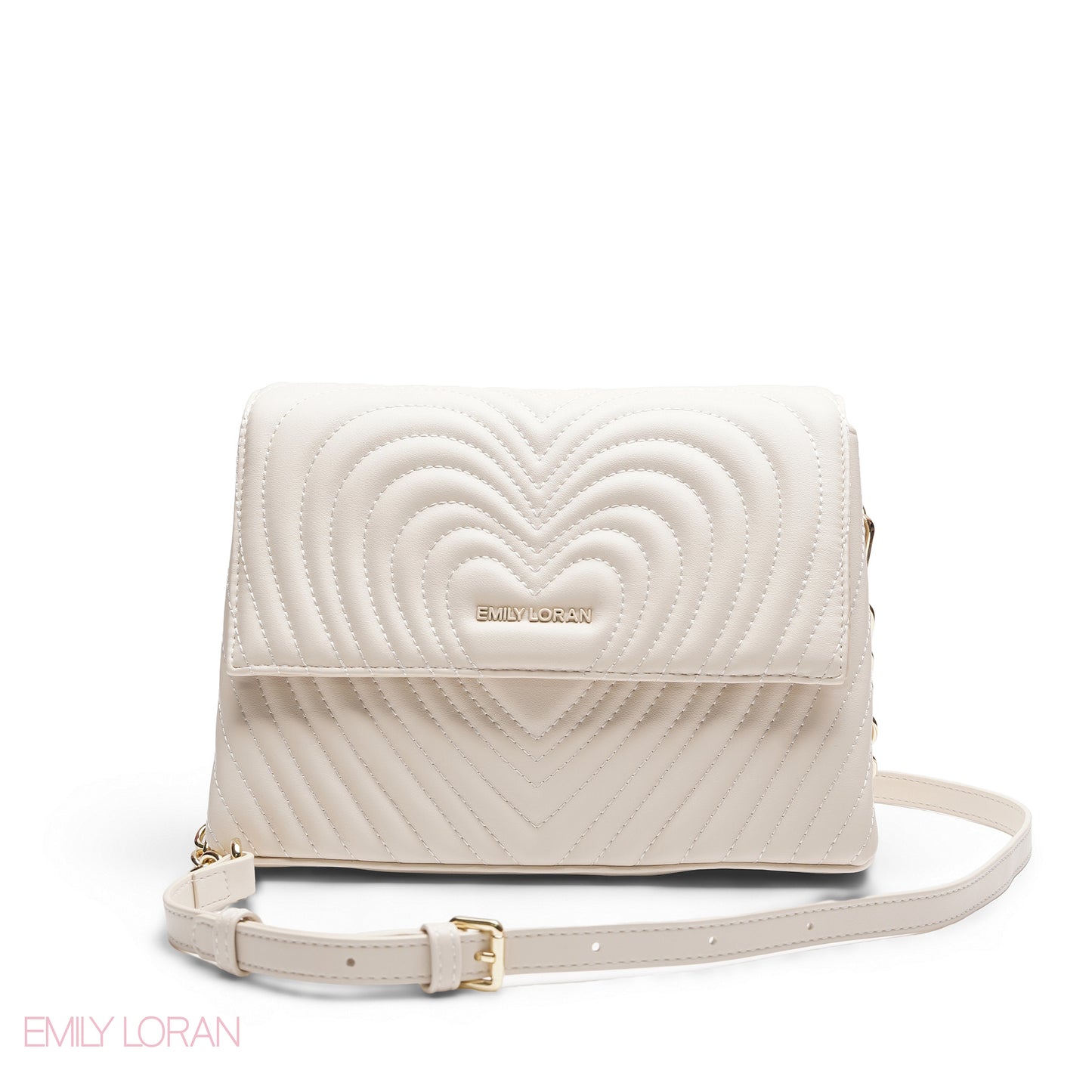 CREAM EMILY EMBOSSED LOGO TRAPEZE  BAG - MED