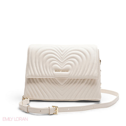 CREAM EMILY EMBOSSED LOGO TRAPEZE  BAG - MED
