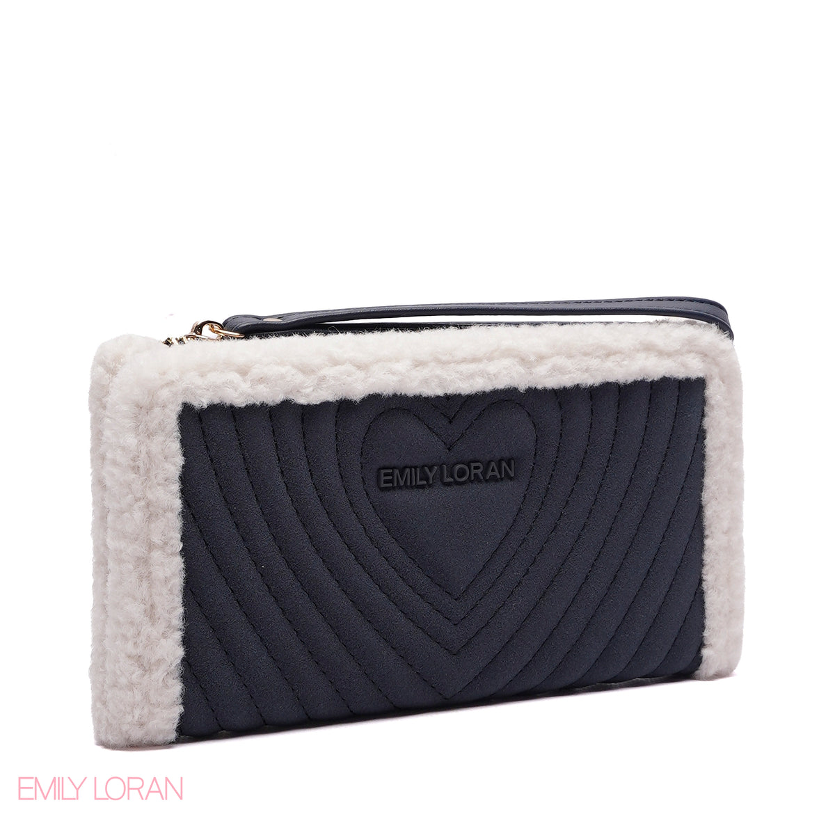 WALLET ROUNDED WITH FUR HEART DESIGN