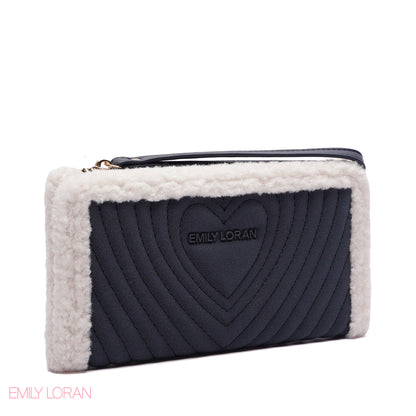 WALLET ROUNDED WITH FUR HEART DESIGN
