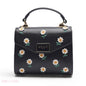 BLACK DAISY EMBROIDERED SATCHEL BAG