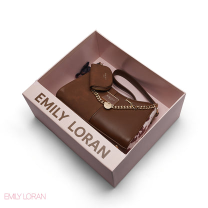 CHIC TWO-TONE SHOULDER BAG SET WITH CHAIN , POUCH AND SCARF