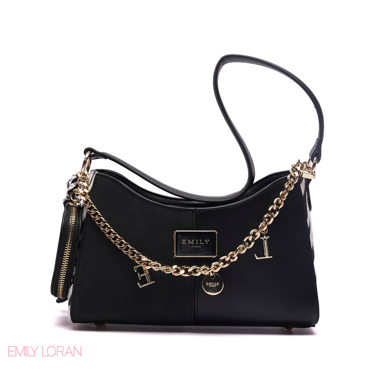 CHIC TWO-TONE SHOULDER BAG SET WITH CHAIN , POUCH AND SCARF
