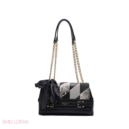 ELEGANT LEATHER SHOULDER BAG  WITH SCARF CHAIN STRAP - SMALL