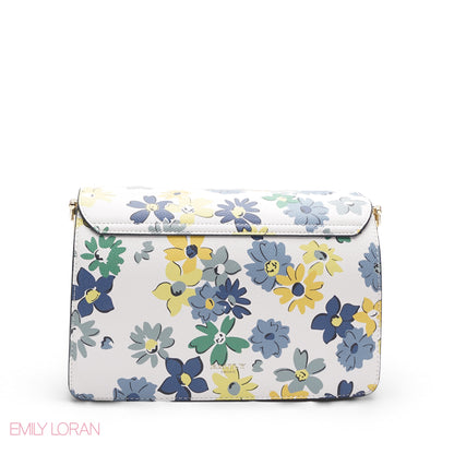 WHITE FLORAL BAG WITH HAND STRAP - MED