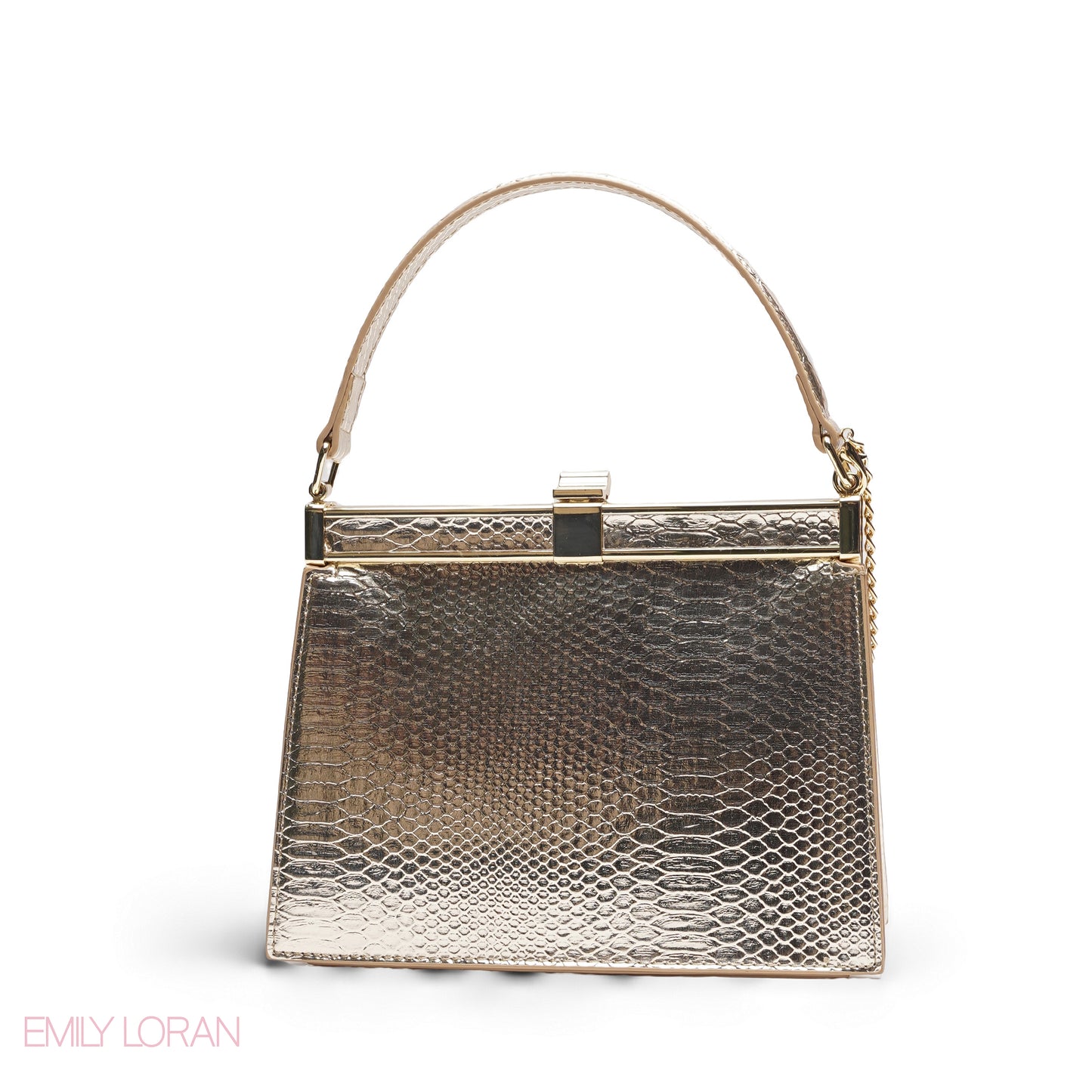 EMILY METALLIC GOLD SNAKESKIN FRAME BAG WITH MINI POUCH - MED