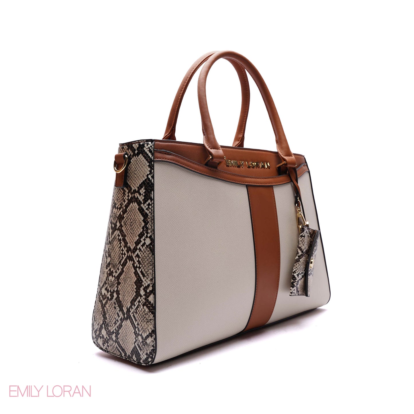 STRUCTURED PANEL TOTE BAG WITH SNAKESKIN TAG