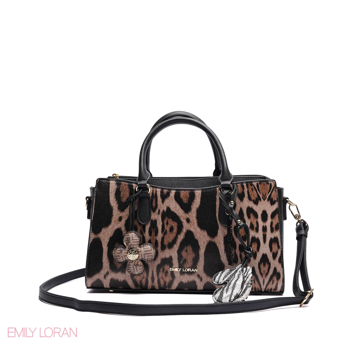 HANDBAG SOFT LEATHER TIGGER PRINT WITH SIMPLE TWO CHARM - SMALL