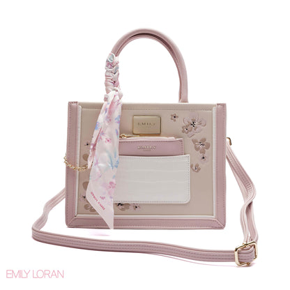 FLORAL EMBROIDERED HANDBAG WITH POUCH - SMALL