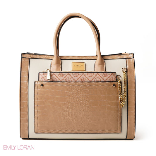 BLACK HANDBAG WITH CROCODILE PRINT - LARGE