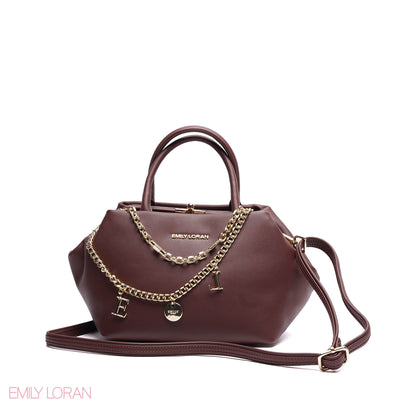 ELEGANT STRUCTURE SATCHEL WITH DETACHABLE STRAP AND GOLD CHARM - SMALL