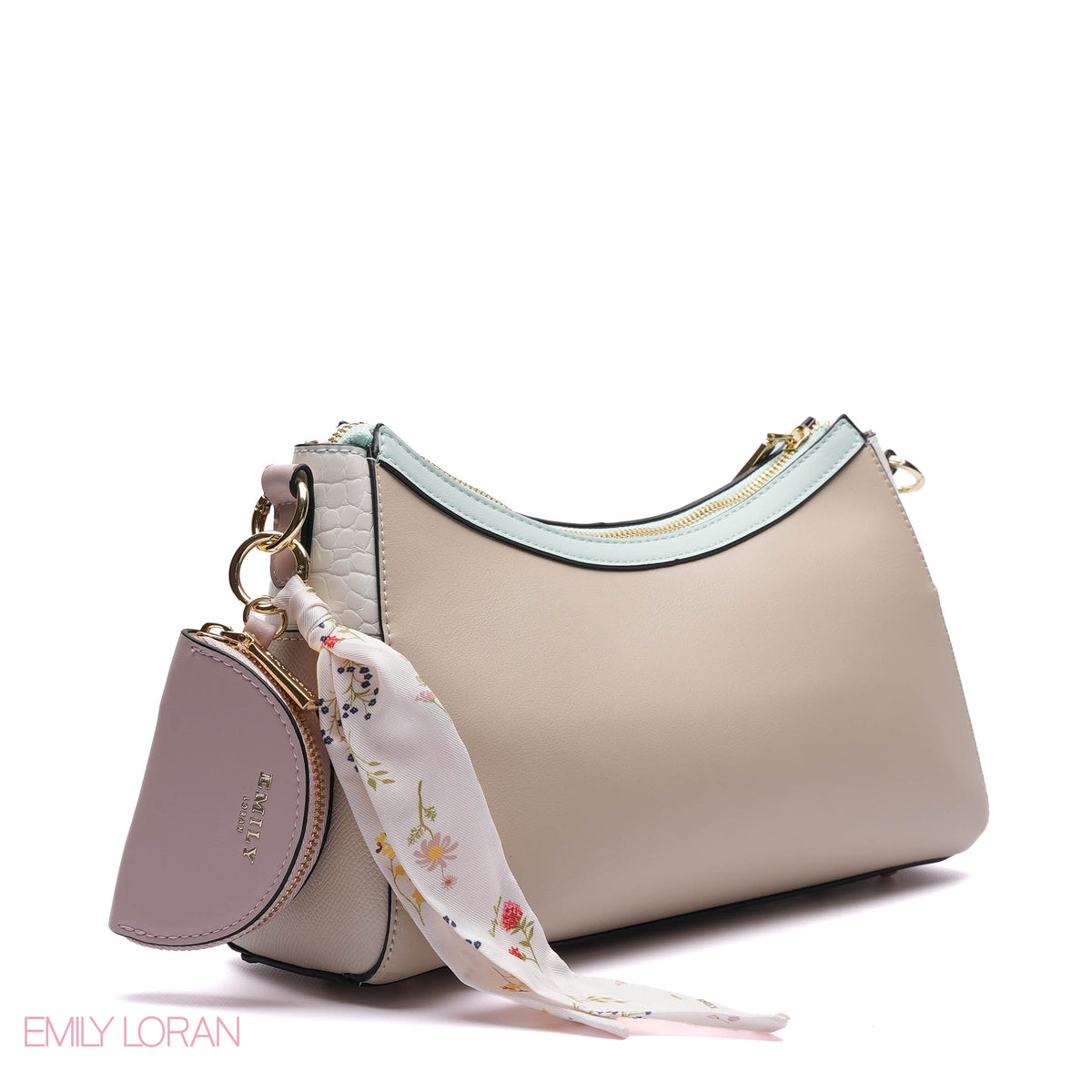CROSS-BODYBAG CROC STRUCTURE WITH SIMPLE FLOWERS - SMALL