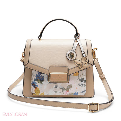 CHIC FLORAL FLAP SATCHEL WITH BUTTERFLY CHARM BAG