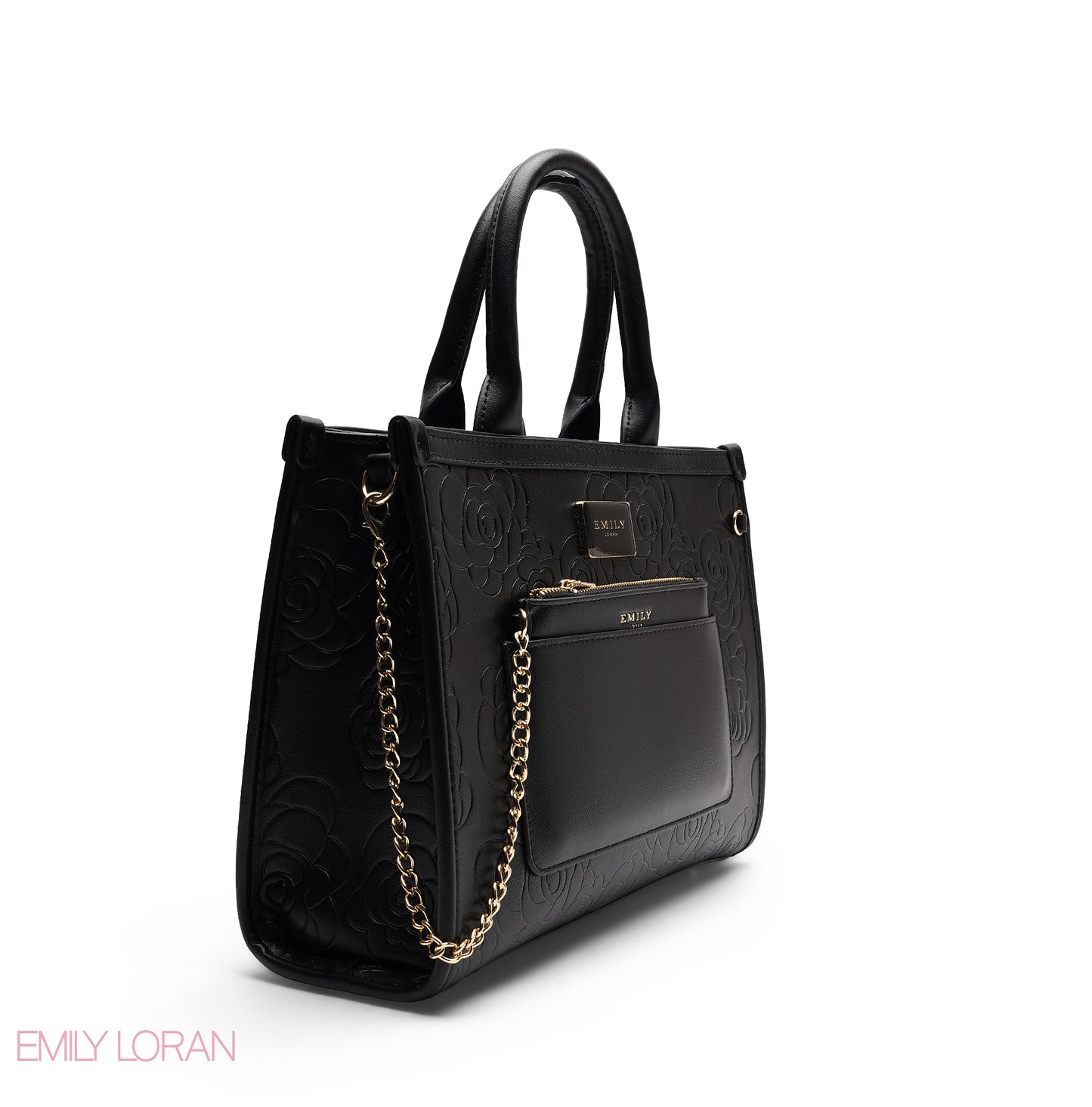 EMBOSSED ROSE TOTE WITH BRANDED STRAP BAG - MEDIUM