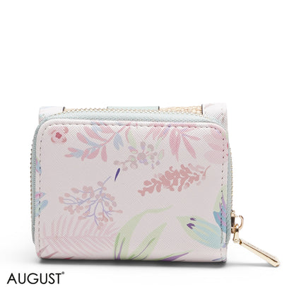 RAFFIA AND FLORAL TRI-FOLD WALLET