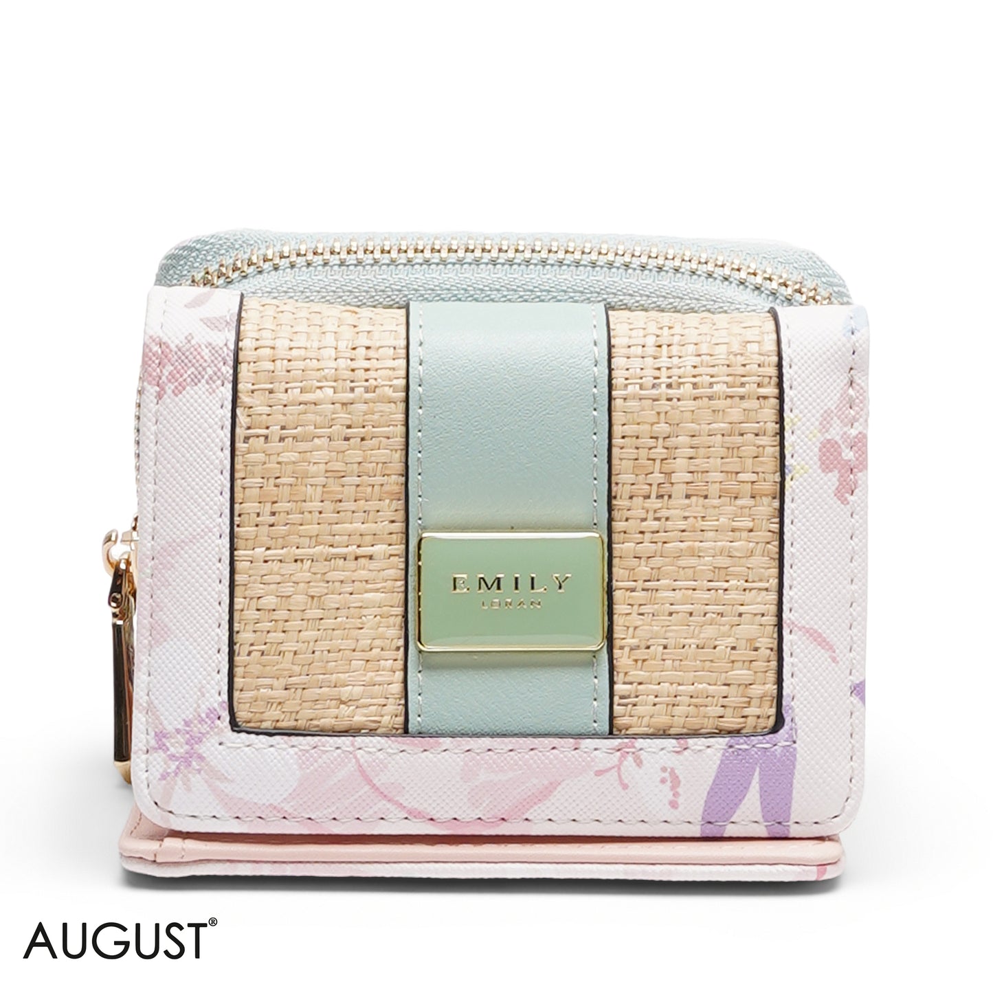 RAFFIA AND FLORAL TRI-FOLD WALLET
